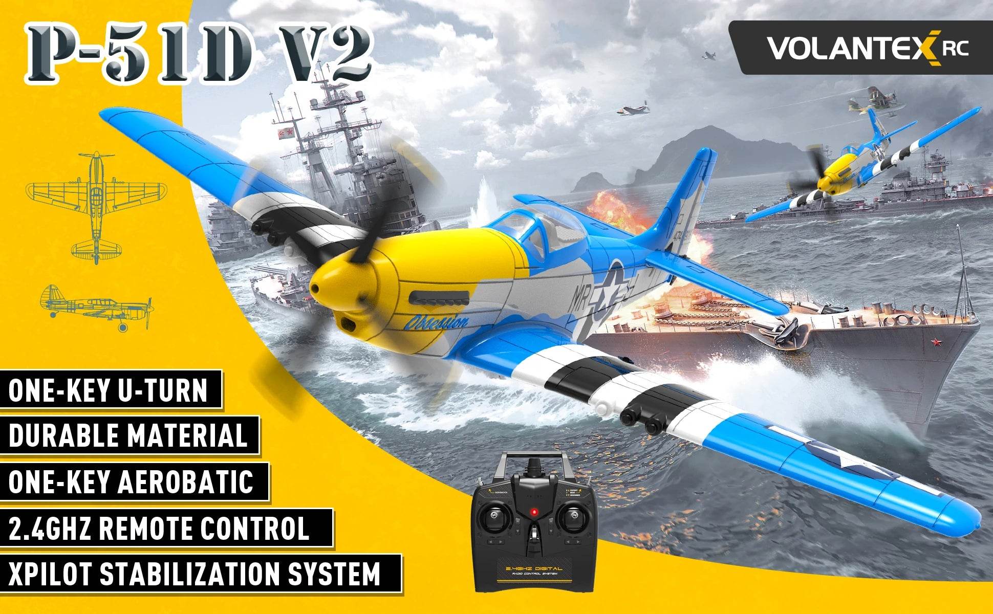 VolantexRC P-51D V2 EPP 400mm Wingspan RC Airplane Trainer - ToylandEU