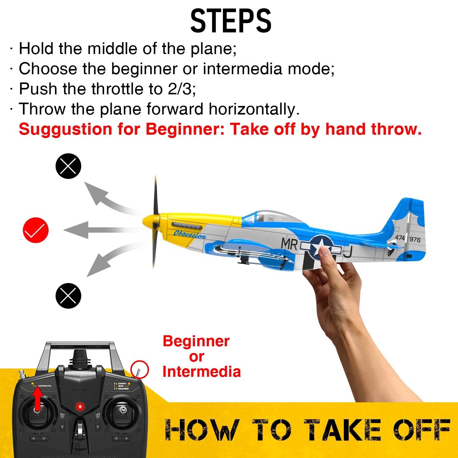 VolantexRC P-51D V2 EPP 400mm Wingspan RC Airplane Trainer - ToylandEU