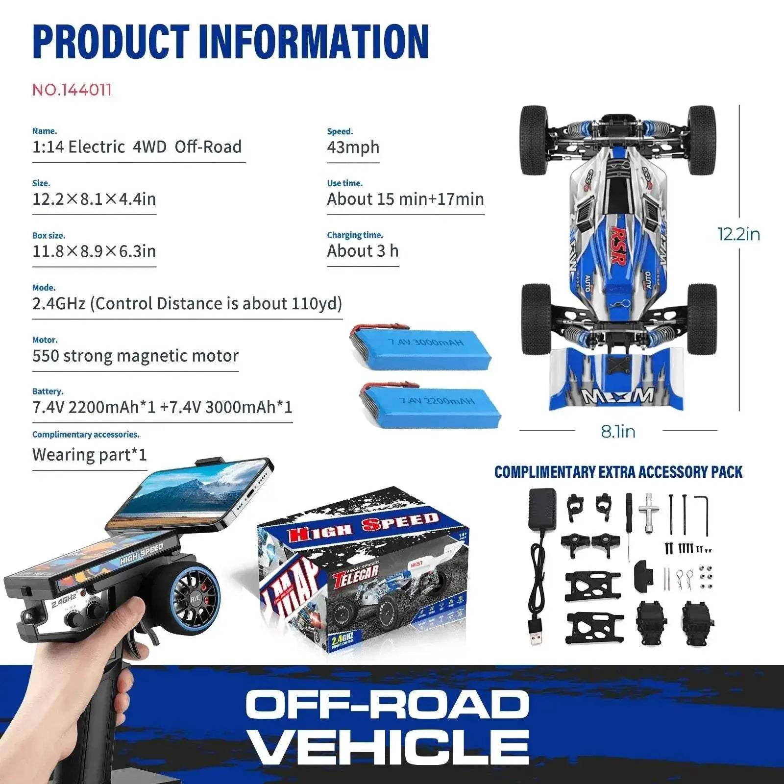 WLtoys 144011 1/14 4WD RC Car Max 43 Mph Off-road Gift - ToylandEU