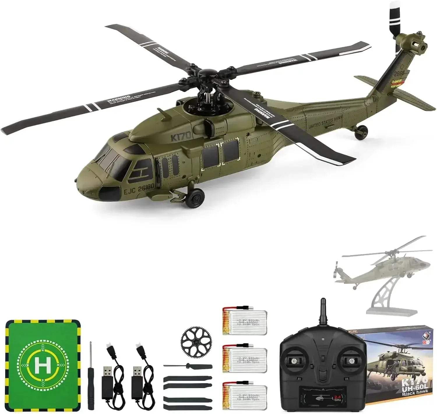 WLtoys Brushless RC Helicopter K170 One Key Takeoff 3 Batteries - ToylandEU