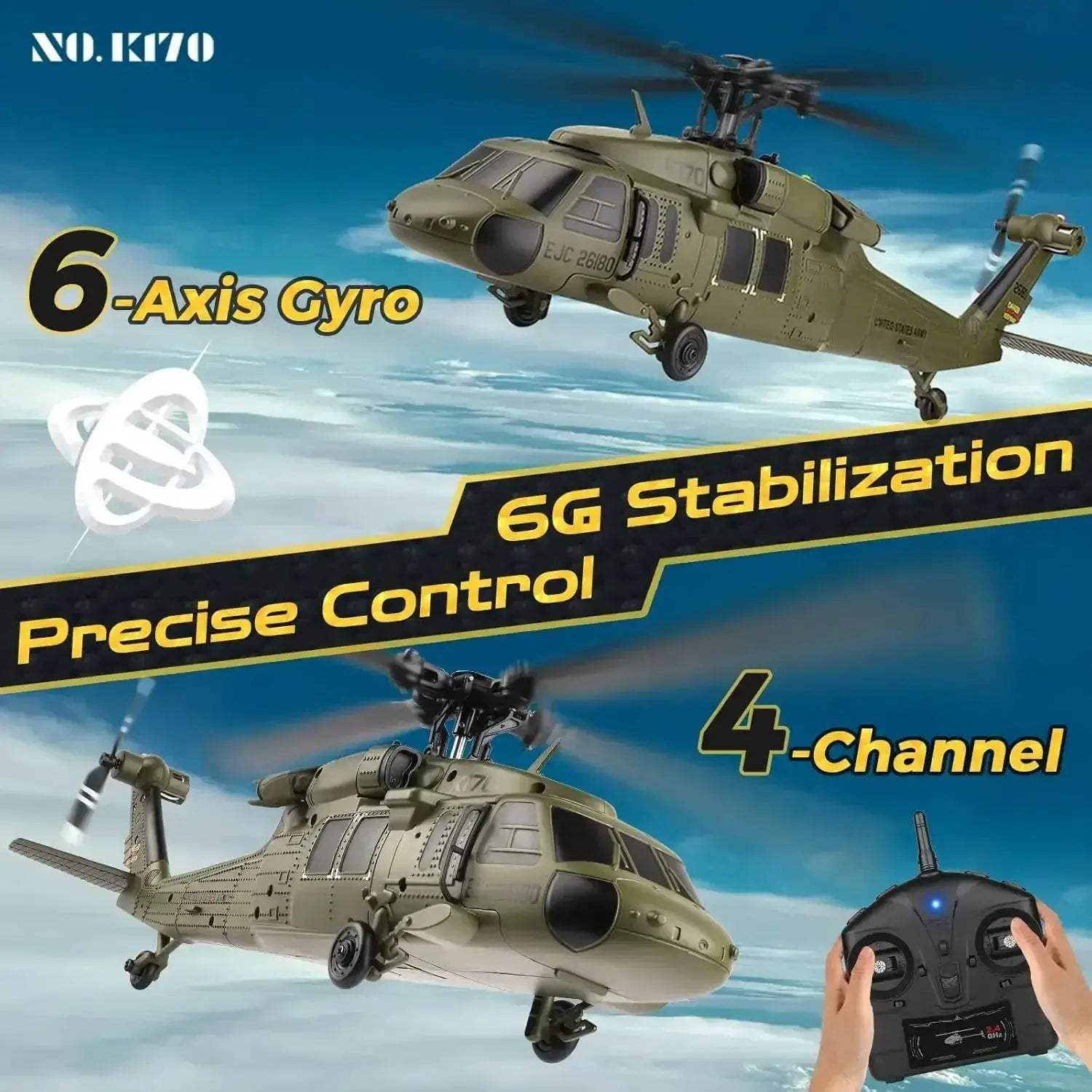 WLtoys Brushless RC Helicopter K170 One Key Takeoff 3 Batteries - ToylandEU