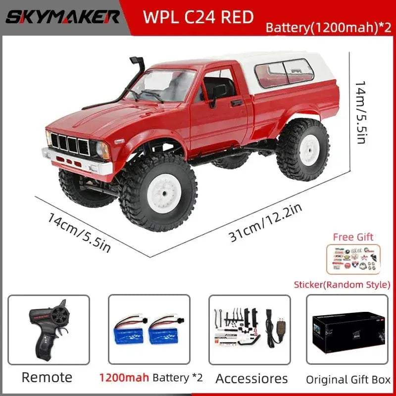 WPL C24 RC Car 4WD Rock Crawler Superior Waterproof Durable - ToylandEU