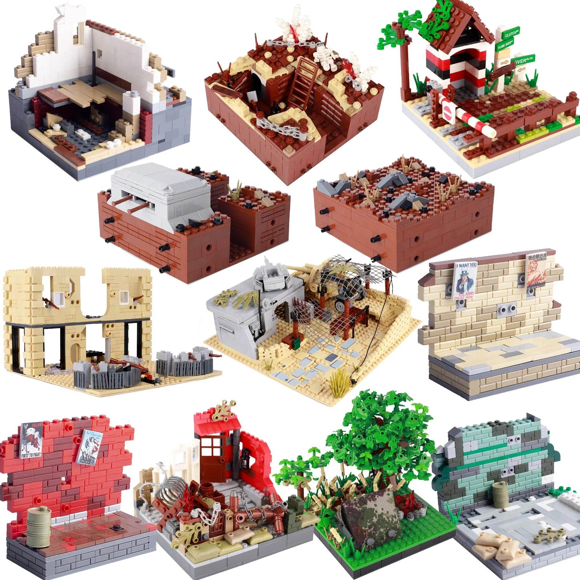 WW2 Ruins Building Blocks German Army Soldiers Figures Toys - ToylandEU