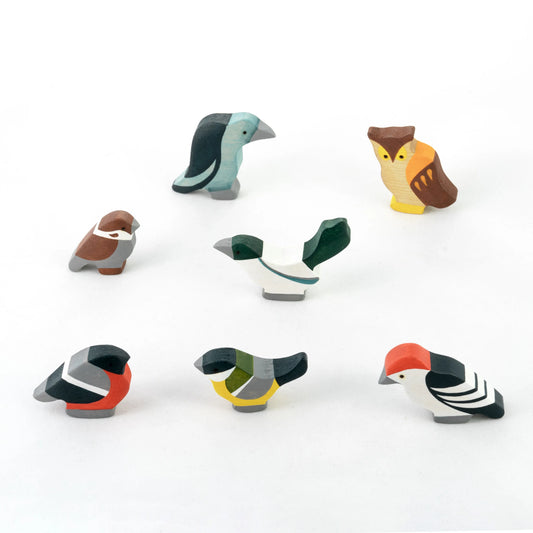 Hand Carved Waldorf Wooden Birds Set For Imaginative Play - ToylandEU