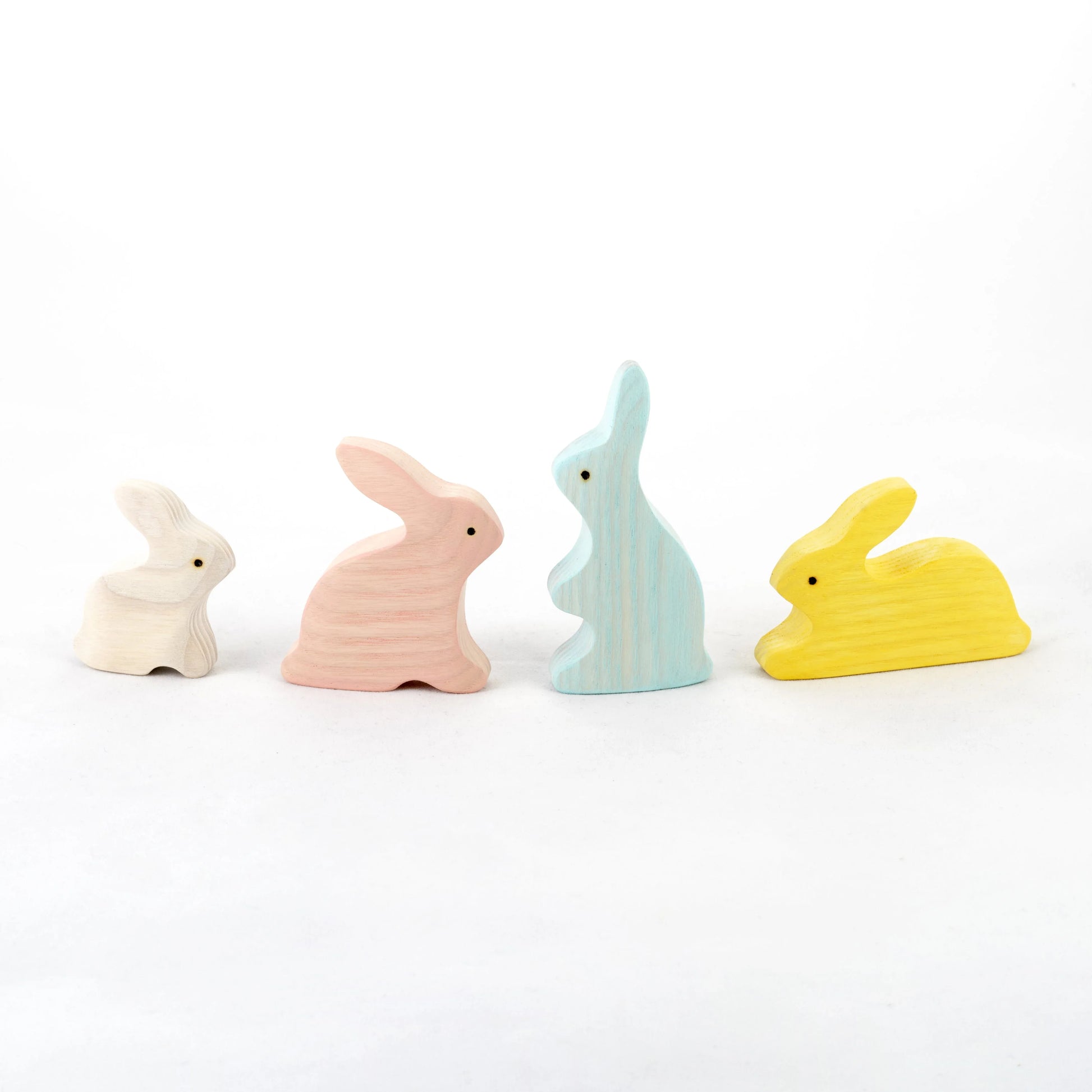 Waldorf Wooden Bunny Rabbits Figurines Set Of 4 Handmade - ToylandEU