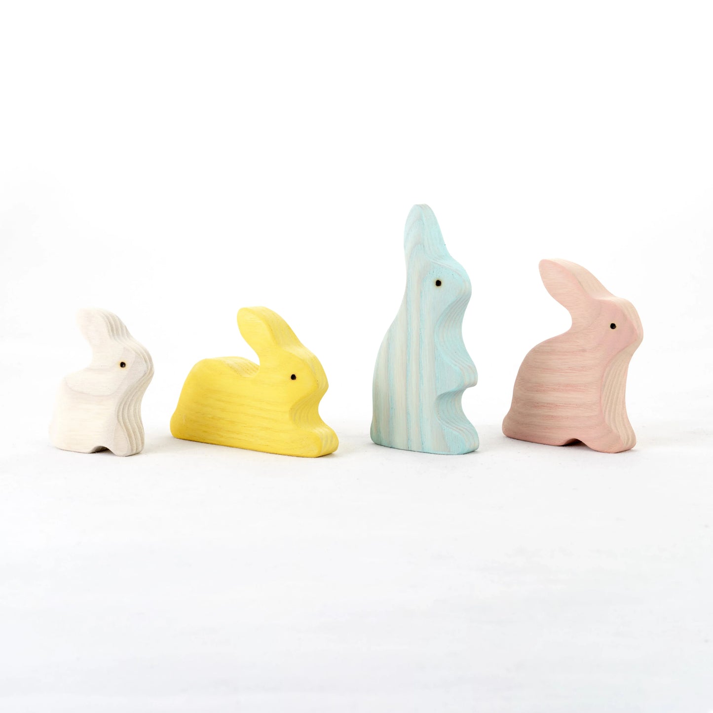 Waldorf Wooden Bunny Rabbits Figurines Set Of 4 Handmade - ToylandEU