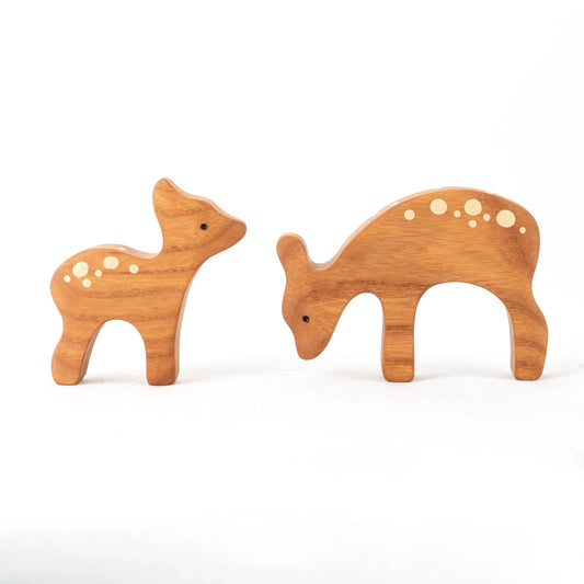 Waldorf Wooden Deer Figurines Set of Two for Gentle Play - ToylandEU
