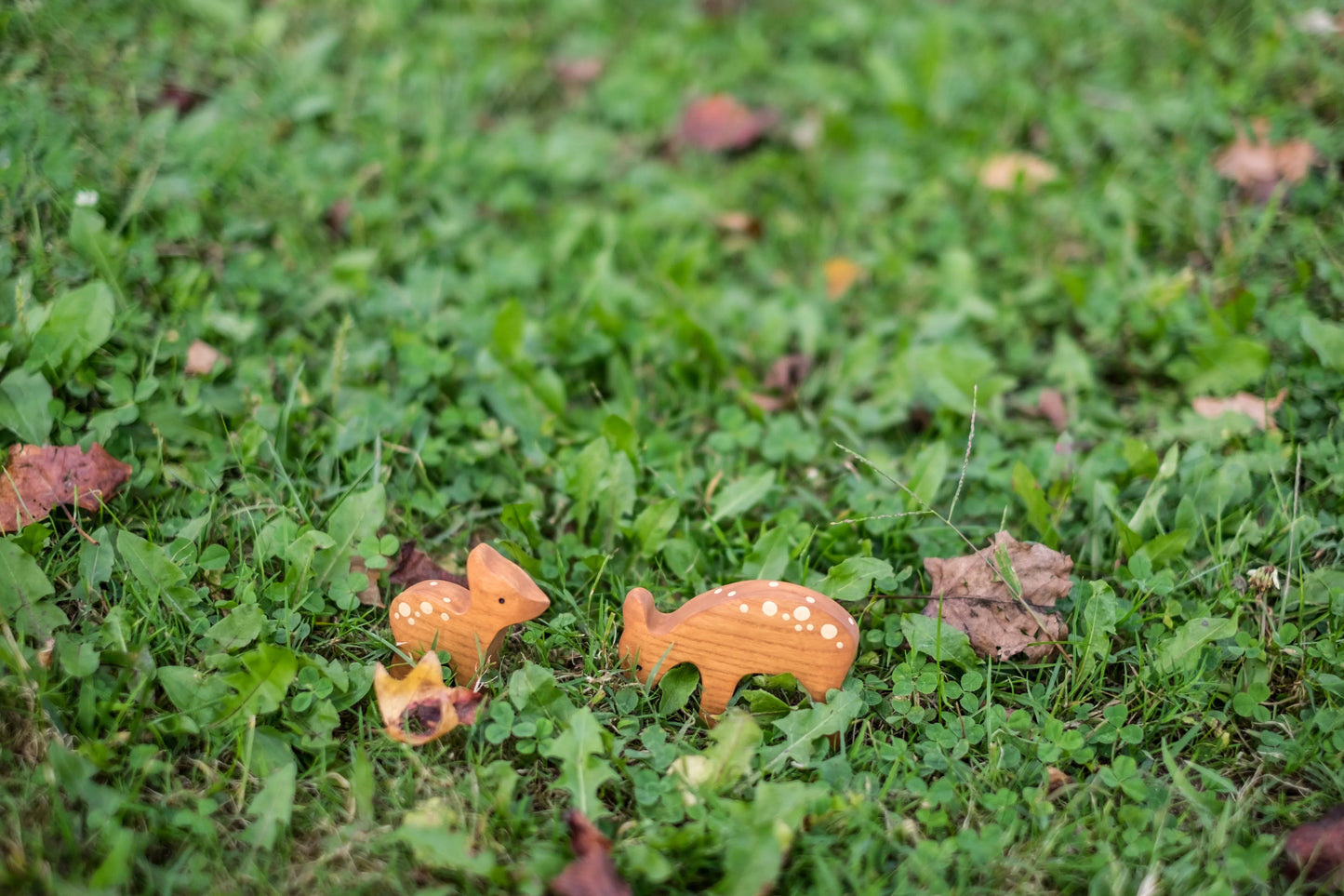 Waldorf Wooden Deer Figurines Set of Two for Gentle Play - ToylandEU