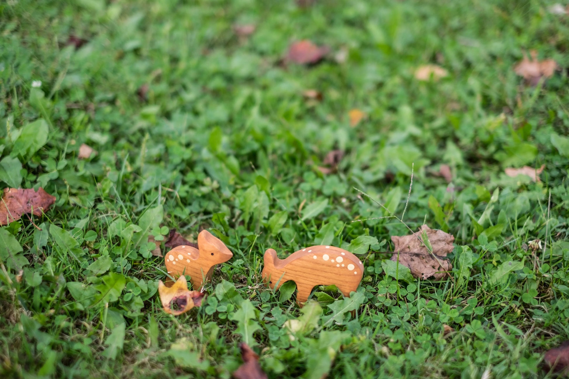 Waldorf Wooden Deer Figurines Set of Two for Gentle Play - ToylandEU