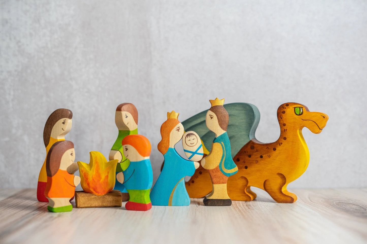 Waldorf Wooden Farm Family Set Hand Carved and Painted - ToylandEU