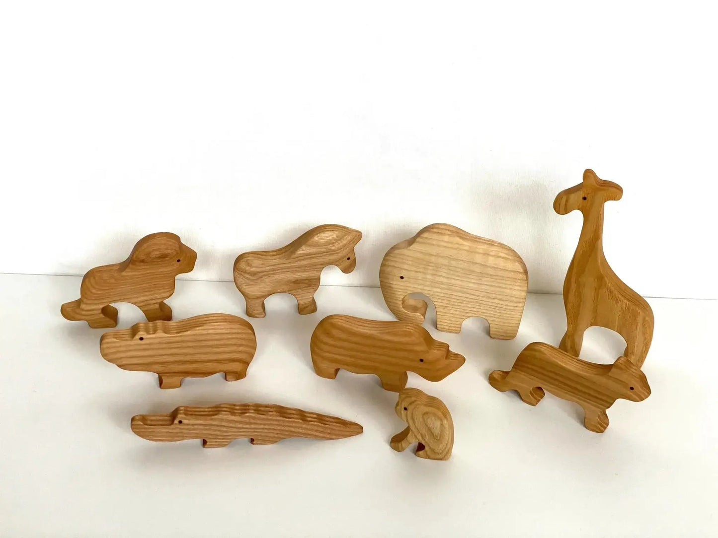 Waldorf Wooden Safari Animals Set Of 9 Hand Painted - ToylandEU