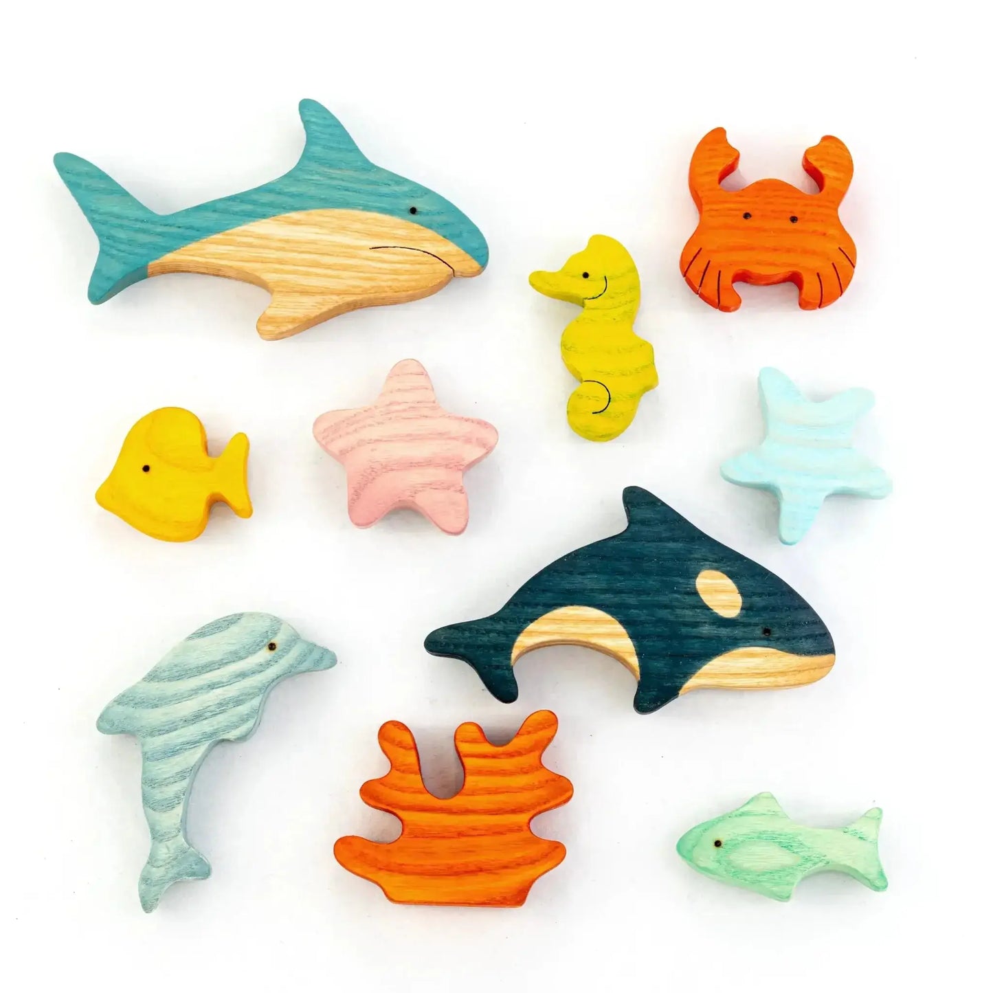 Waldorf Wooden Sea Creatures Set 10 Colorful Pieces For Kids - ToylandEU
