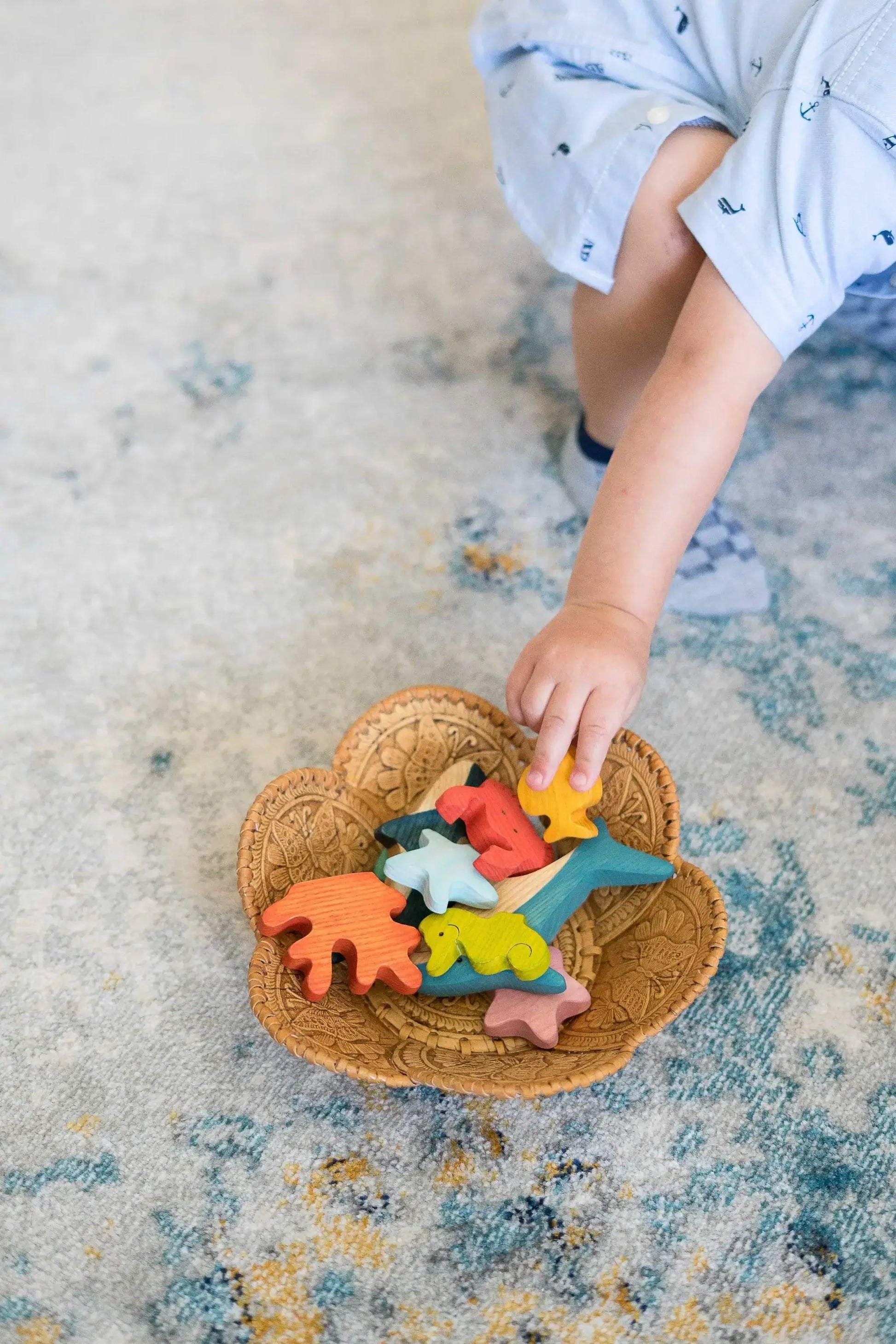 Waldorf Wooden Sea Creatures Set 10 Colorful Pieces For Kids - ToylandEU