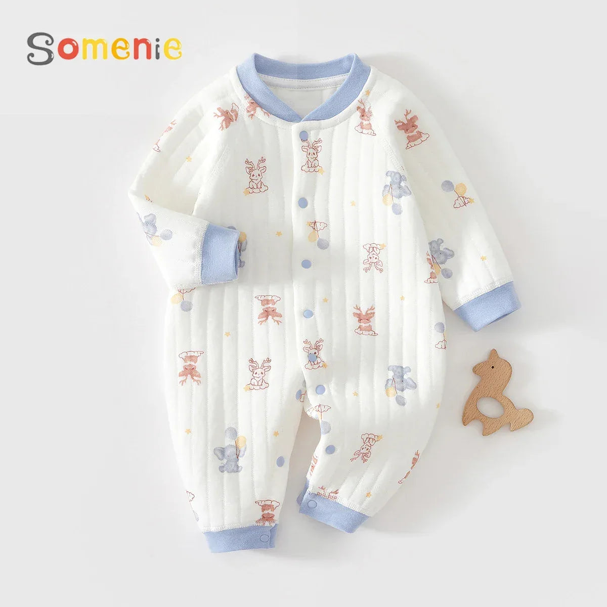 Warm 100 Percent Cotton Baby Jumpsuit With Bear Print Unisex 0 To 12M - ToylandEU