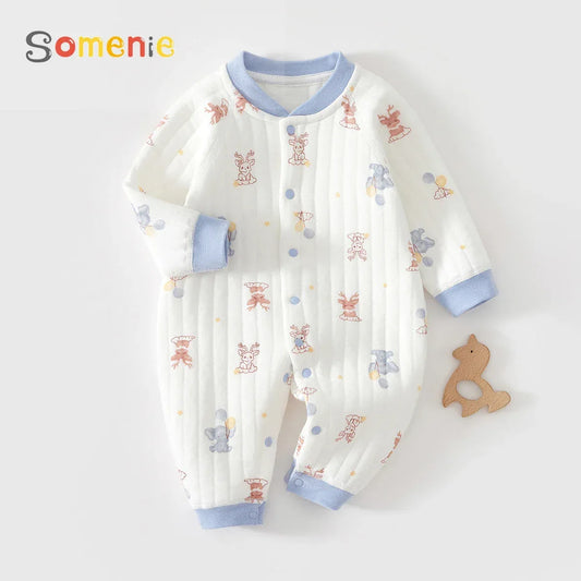 Warm 100 Percent Cotton Baby Jumpsuit With Bear Print Unisex 0 To 12M - ToylandEU