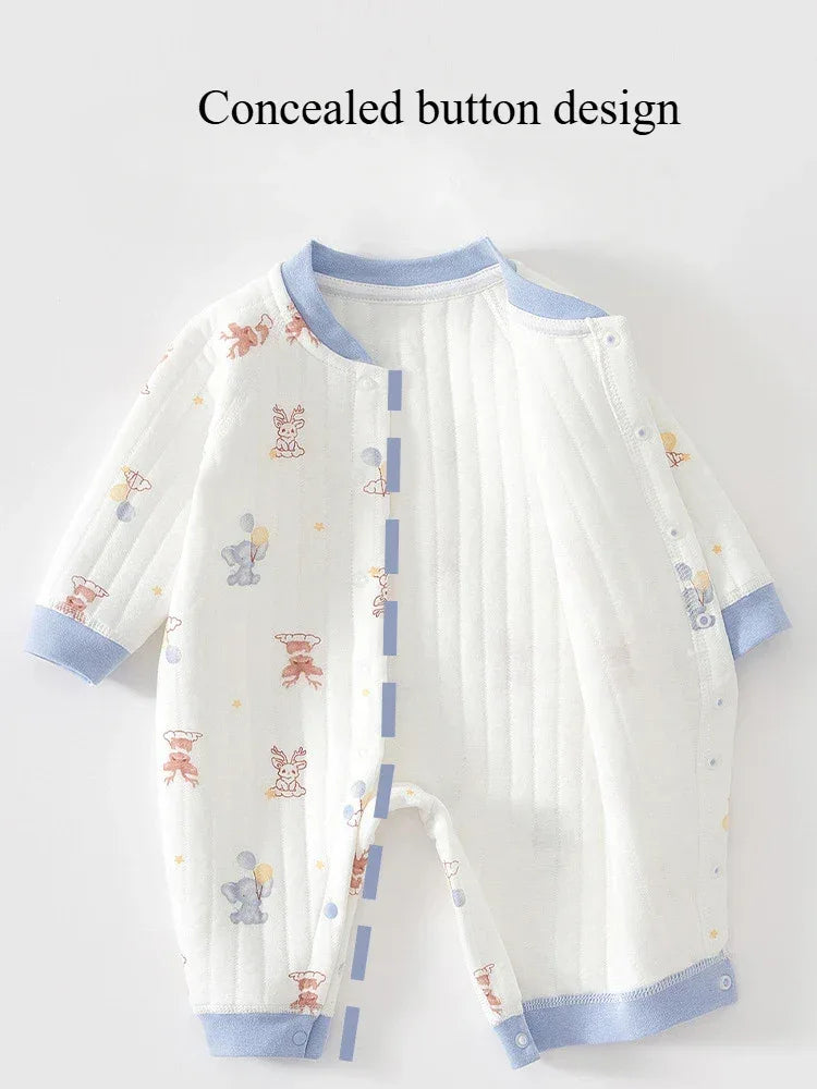 Warm 100 Percent Cotton Baby Jumpsuit With Bear Print Unisex 0 To 12M - ToylandEU