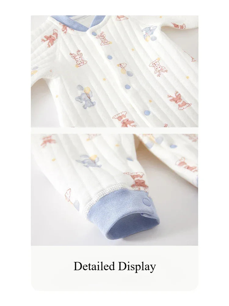 Warm 100 Percent Cotton Baby Jumpsuit With Bear Print Unisex 0 To 12M - ToylandEU