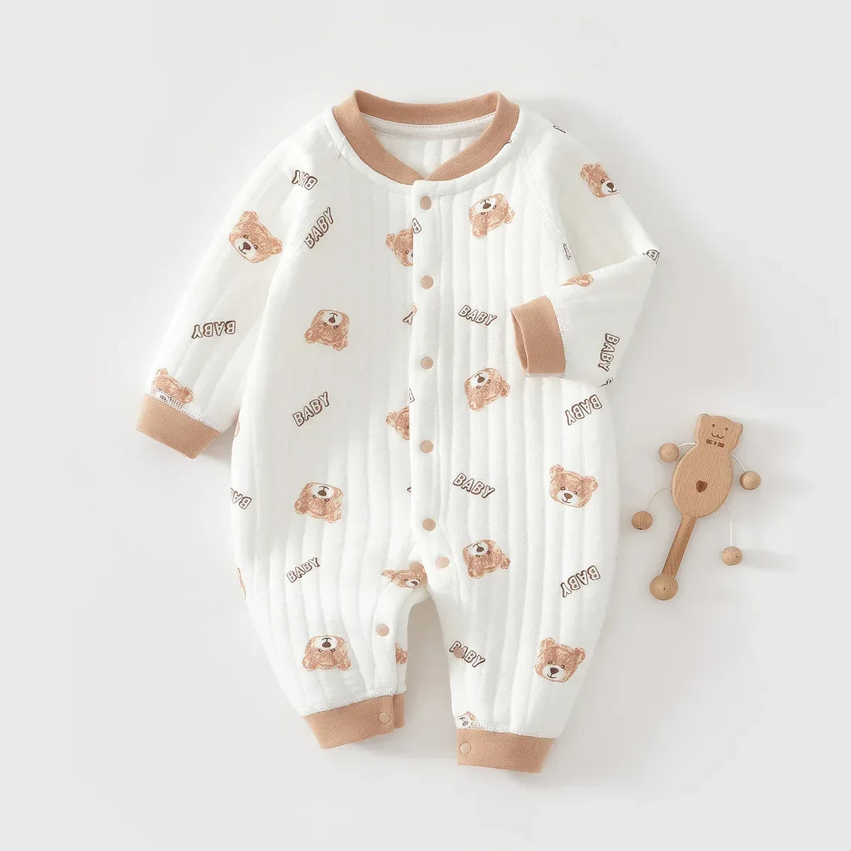 Warm 100 Percent Cotton Baby Jumpsuit With Bear Print Unisex 0 To 12M - ToylandEU