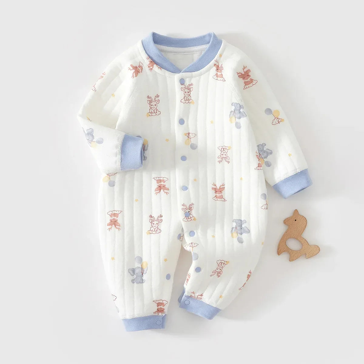 Warm 100 Percent Cotton Baby Jumpsuit With Bear Print Unisex 0 To 12M - ToylandEU