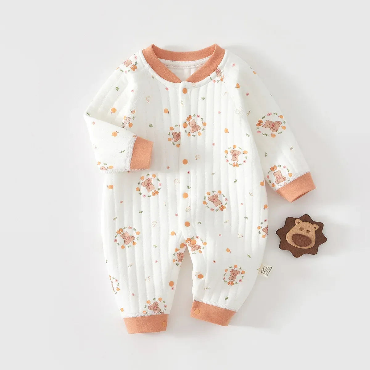 Warm 100 Percent Cotton Baby Jumpsuit With Bear Print Unisex 0 To 12M - ToylandEU