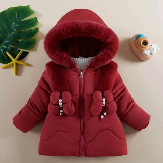 Warm Baby Girls Jacket Hooded Butterfly Print For 1 4 Years - ToylandEU