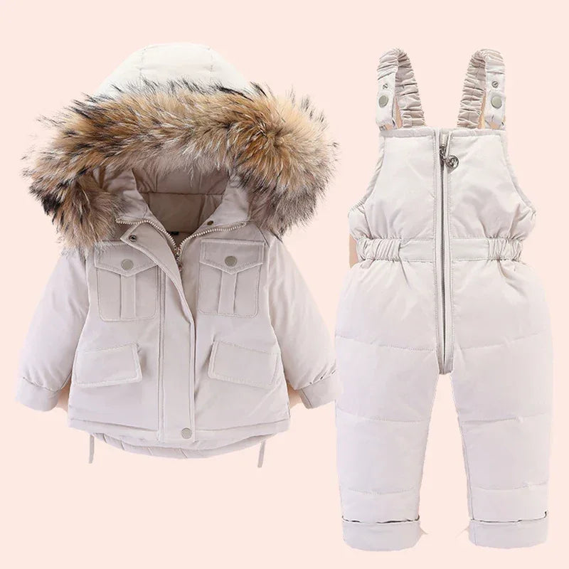 Warm Baby Winter Down Jacket And Snowsuit Real Fur Collar - ToylandEU