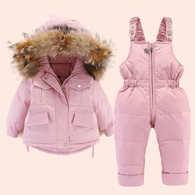 Warm Baby Winter Down Jacket And Snowsuit Real Fur Collar - ToylandEU