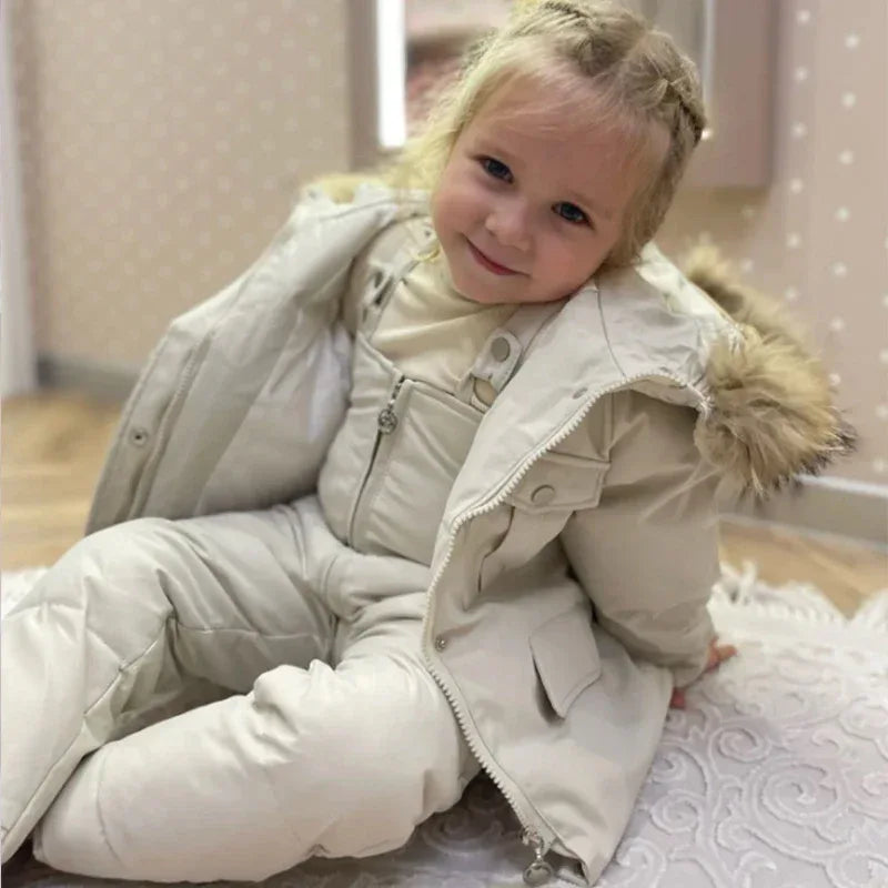 Warm Baby Winter Down Jacket And Snowsuit Real Fur Collar - ToylandEU