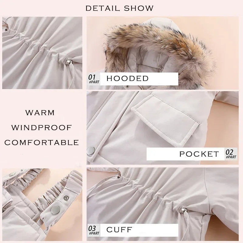 Warm Baby Winter Down Jacket And Snowsuit Real Fur Collar - ToylandEU