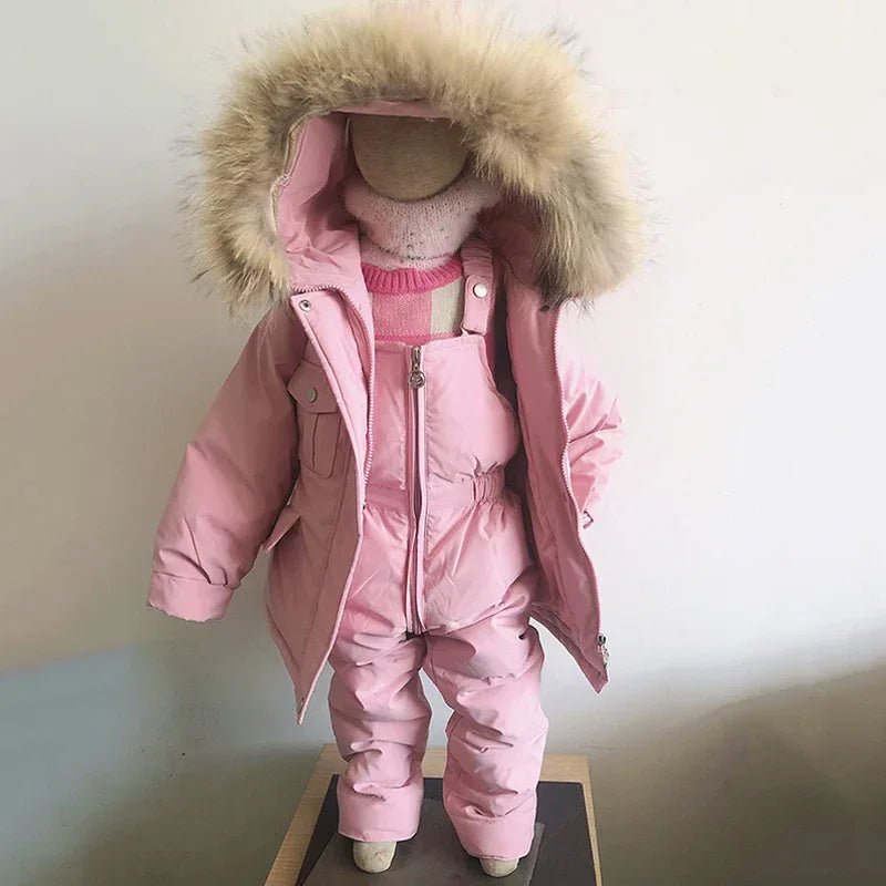 Warm Baby Winter Down Jacket And Snowsuit Real Fur Collar - ToylandEU