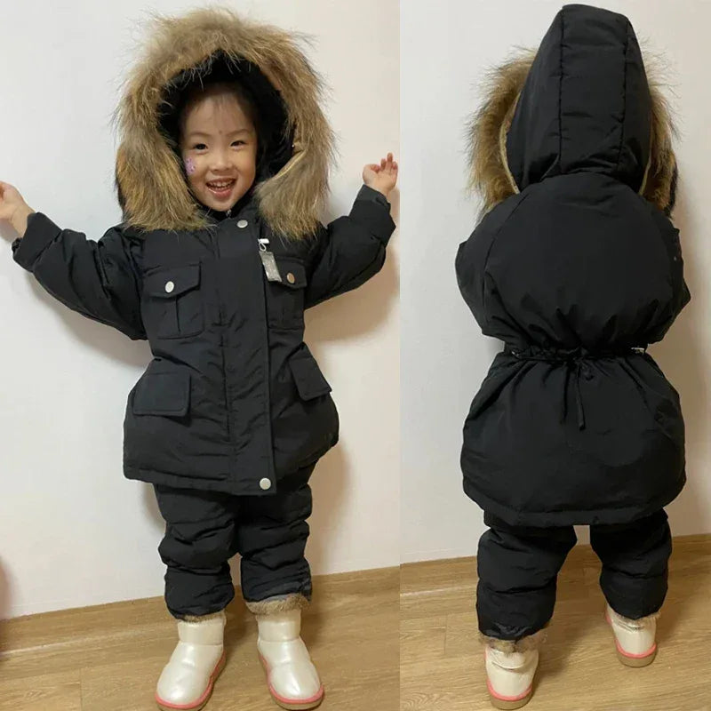 Warm Baby Winter Down Jacket And Snowsuit Real Fur Collar - ToylandEU