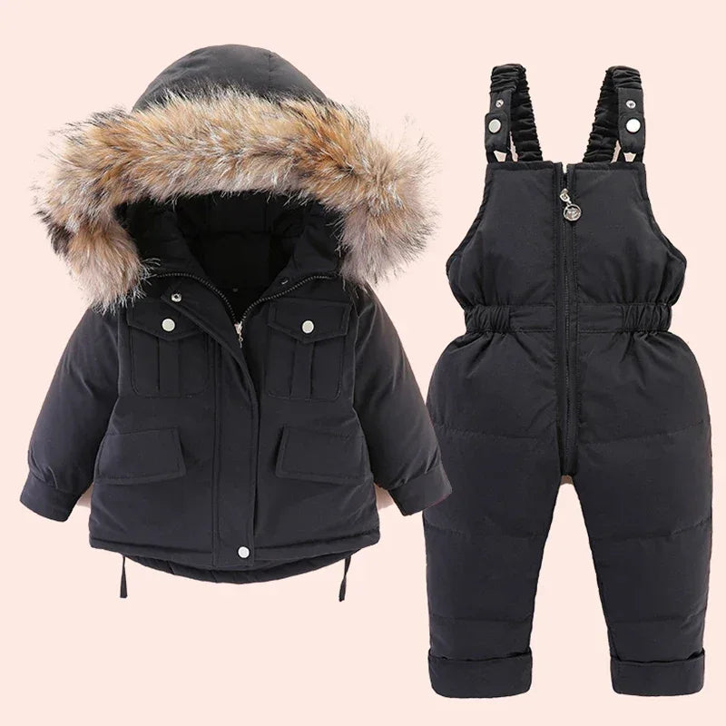 Warm Baby Winter Down Jacket And Snowsuit Real Fur Collar - ToylandEU