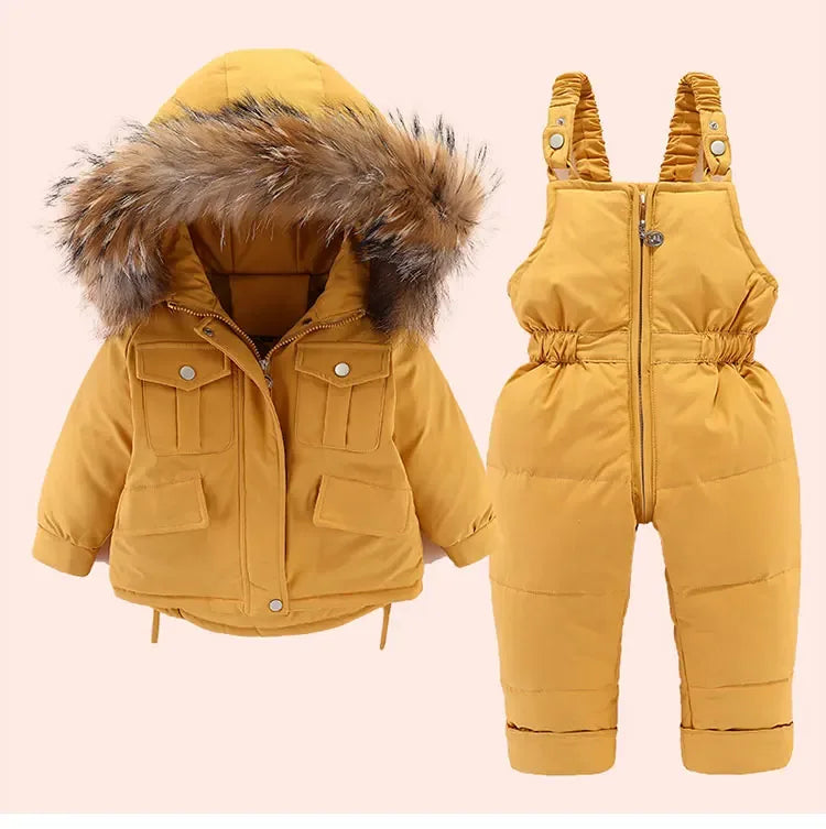 Warm Baby Winter Down Jacket And Snowsuit Real Fur Collar - ToylandEU