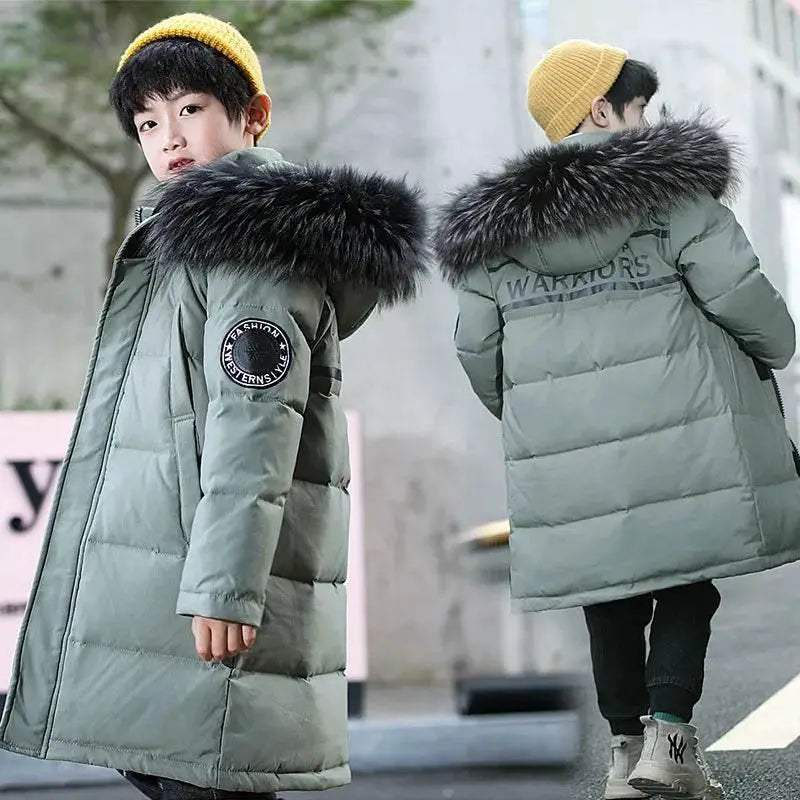 Warm Down Jacket Hooded Waterproof Letter Sticker Boys - ToylandEU