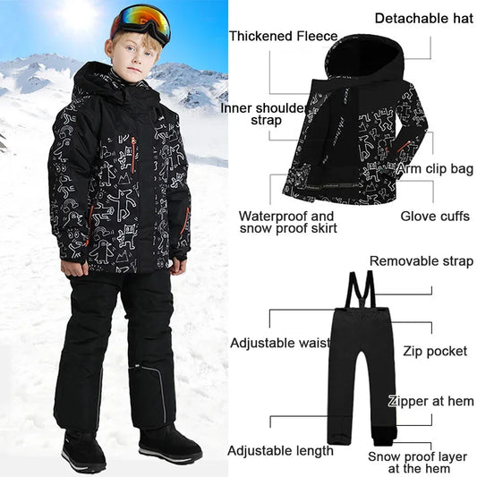 Warm Hooded Windproof Kids Ski Suit For Winter Snowboarding - ToylandEU