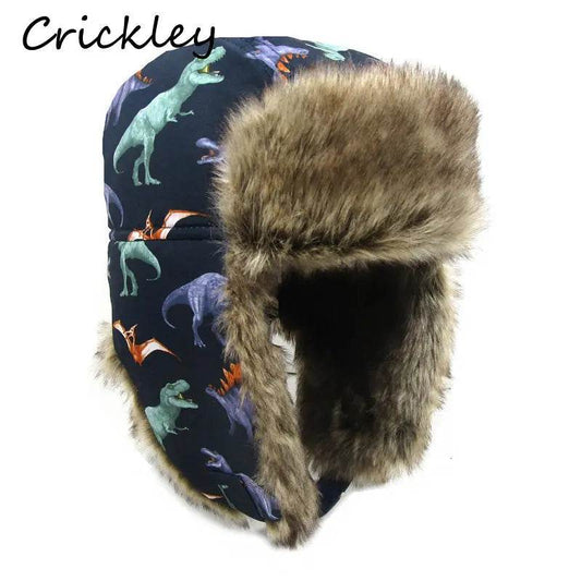 Warm Kids Fur Ushanka Hat Dinosaur Pattern For Ages 1 To 10 - ToylandEU