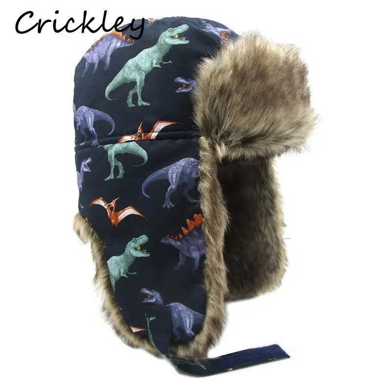 Warm Kids Fur Ushanka Hat Dinosaur Pattern For Ages 1 To 10 - ToylandEU