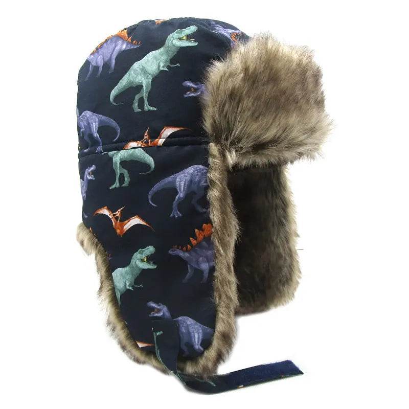 Warm Kids Fur Ushanka Hat Dinosaur Pattern For Ages 1 To 10 - ToylandEU