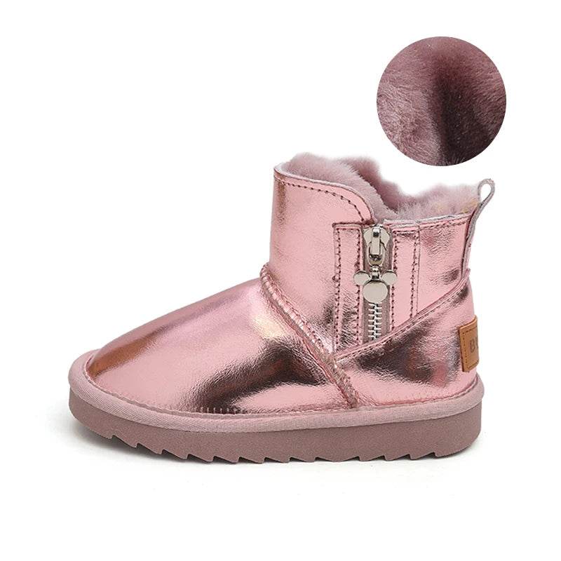 Warm Plush Snow Boots For Girls Waterproof Leather Comfort - ToylandEU