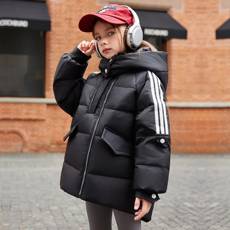 Warm Winter Down Jacket For Girls Hooded Puffer Parka Ages 6 To 14 - ToylandEU