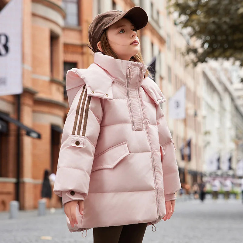 Warm Winter Down Jacket For Girls Hooded Puffer Parka Ages 6 To 14 - ToylandEU