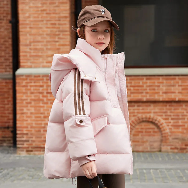 Warm Winter Down Jacket For Girls Hooded Puffer Parka Ages 6 To 14 - ToylandEU