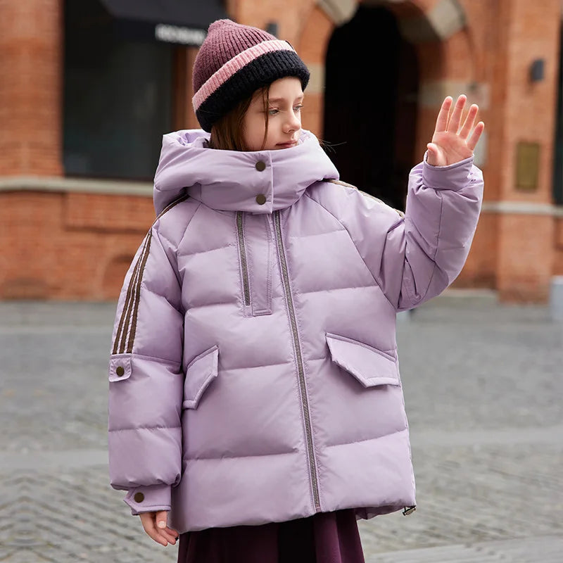 Warm Winter Down Jacket For Girls Hooded Puffer Parka Ages 6 To 14 - ToylandEU