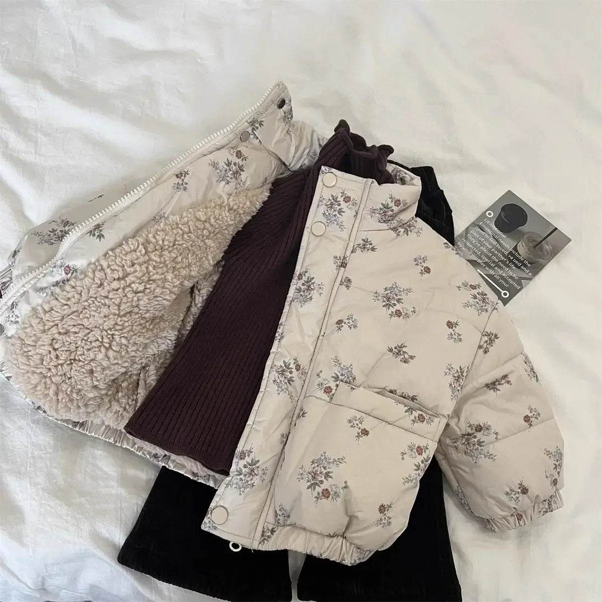 Warm Winter Parka Cotton Padded Floral Print Toddler Girls - ToylandEU