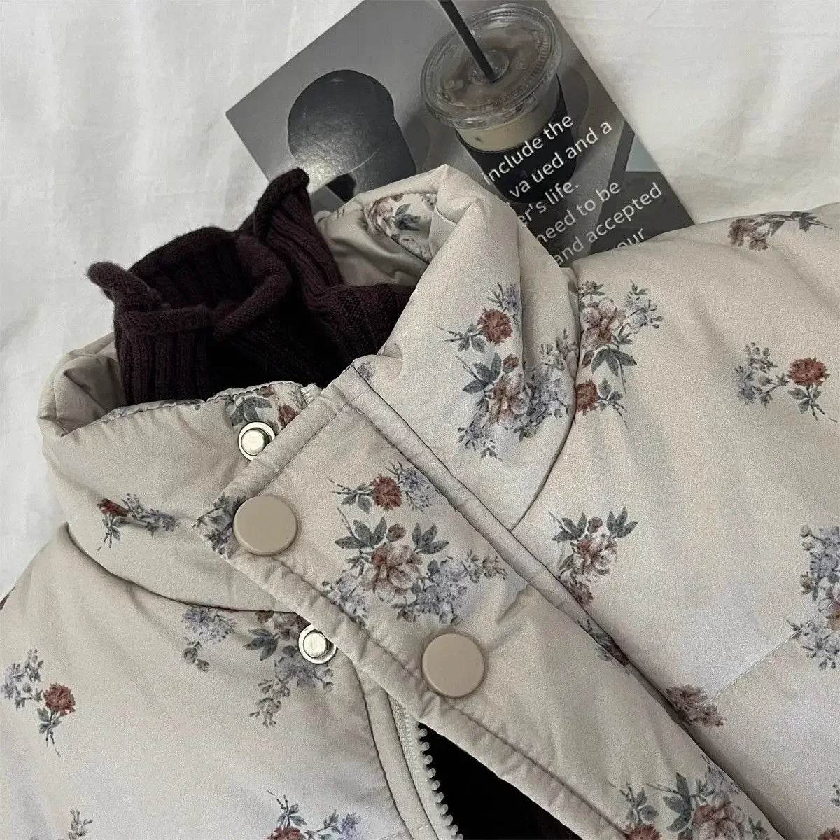 Warm Winter Parka Cotton Padded Floral Print Toddler Girls - ToylandEU