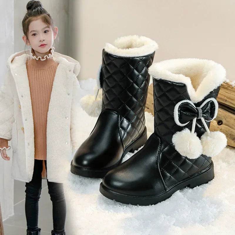 Warm Winter Snow Boots With Bow Fur Waterproof Girls - ToylandEU