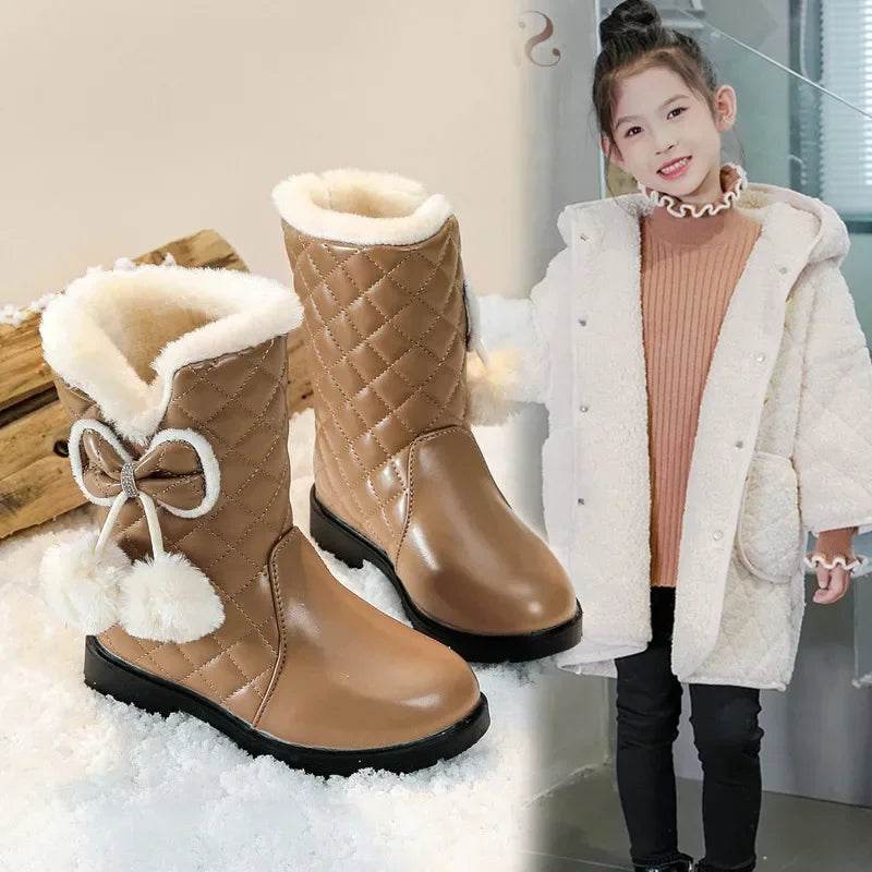 Warm Winter Snow Boots With Bow Fur Waterproof Girls - ToylandEU