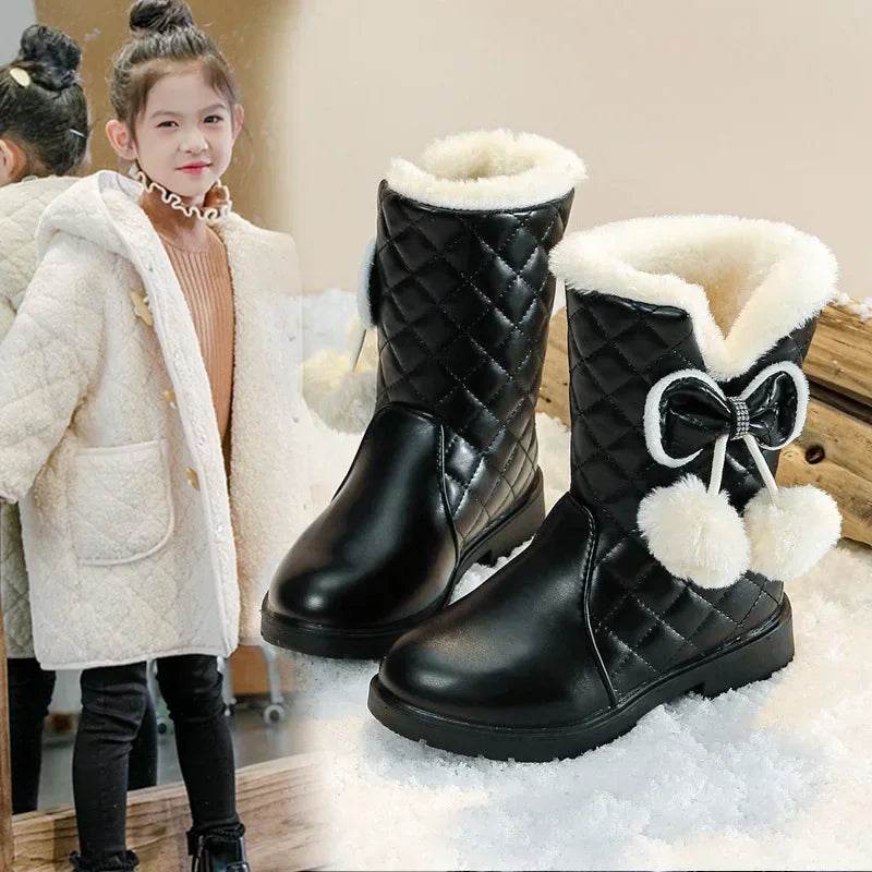 Warm Winter Snow Boots With Bow Fur Waterproof Girls - ToylandEU