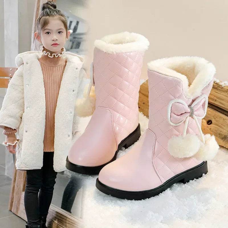 Warm Winter Snow Boots With Bow Fur Waterproof Girls - ToylandEU
