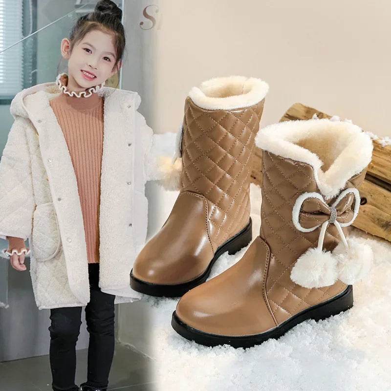 Warm Winter Snow Boots With Bow Fur Waterproof Girls - ToylandEU
